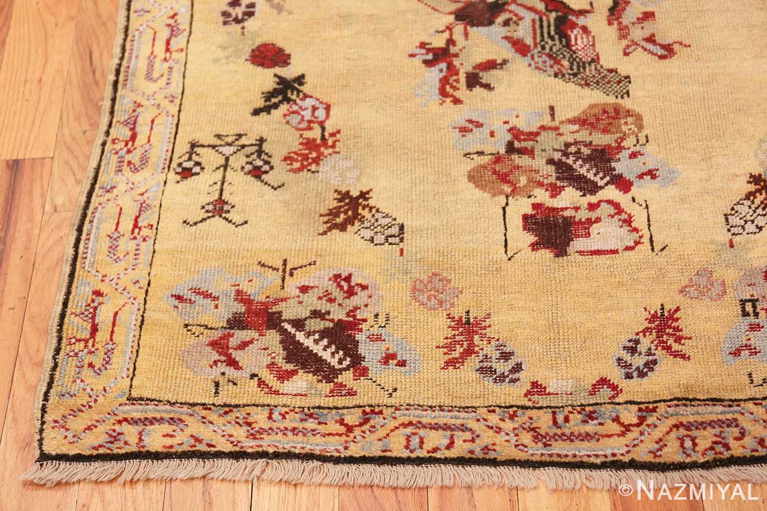 Corner Small Tribal Gold Antique Turkish Ghiordes rug 40843 by Nazmiyal