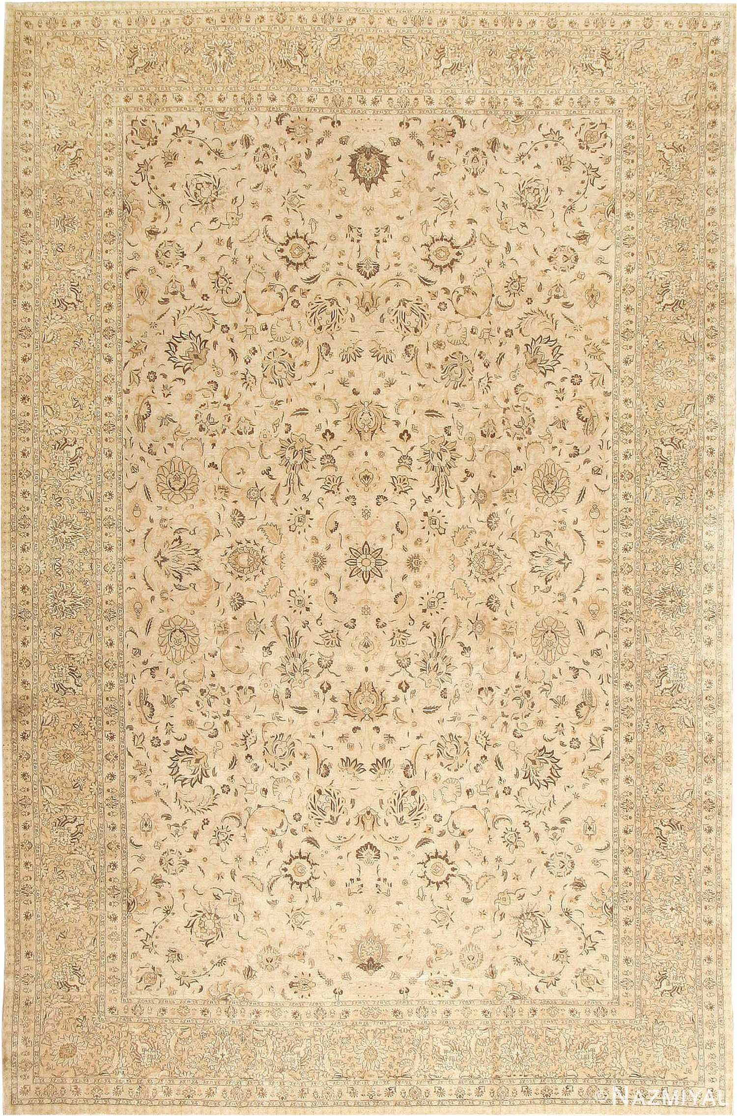 Large Soft Neutral Antique Persian Tabriz Area Rug #41516 by Nazmiyal Antique Rugs