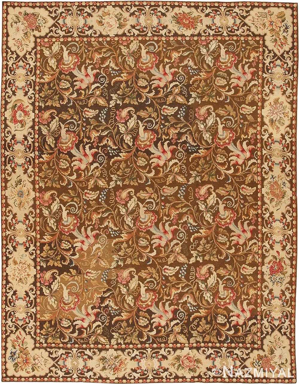 Floral Antique English Needlepoint Rug #3000 by Nazmiyal Antique Rugs