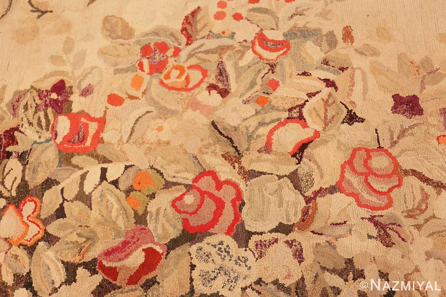 Detail Floral antique American hooked rug 1927 by Nazmiyal