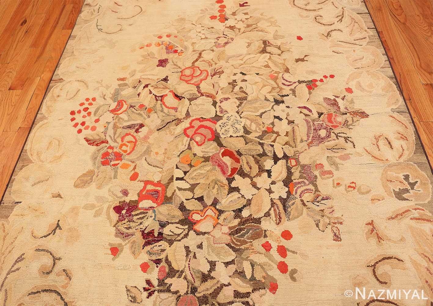 Field Floral antique American hooked rug 1927 by Nazmiyal