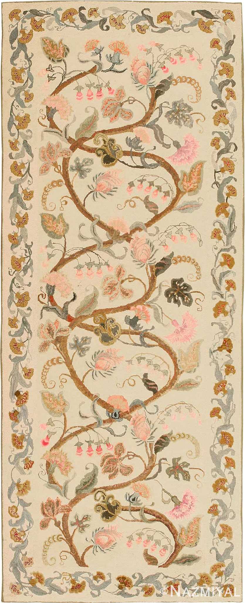 Floral Antique American Hooked Runner Rug #2694 by Nazmiyal Antique Rugs