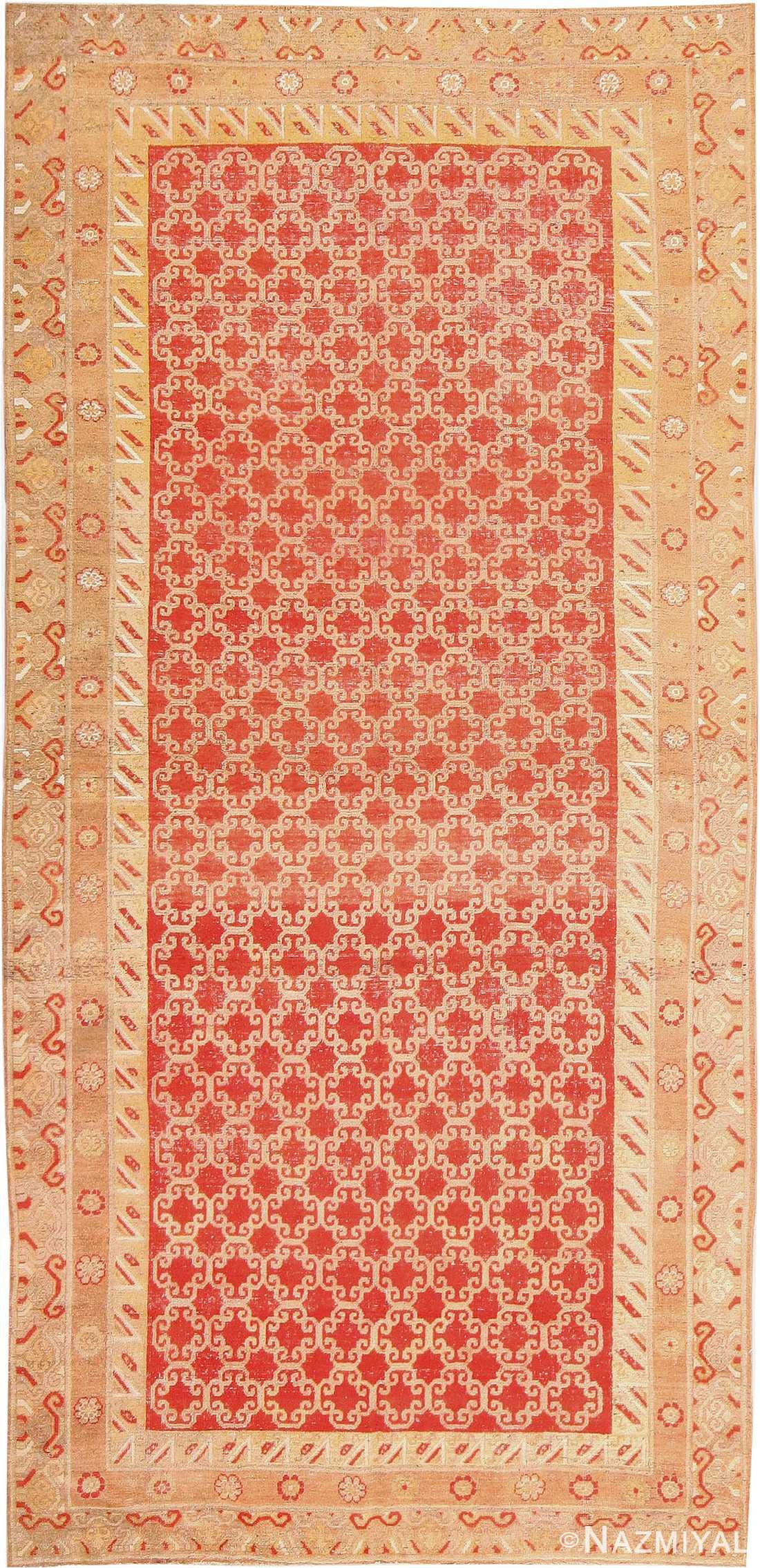 Long and Narrow Sunny Red Antique Khotan Rug #41865 by Nazmiyal Antique Rugs