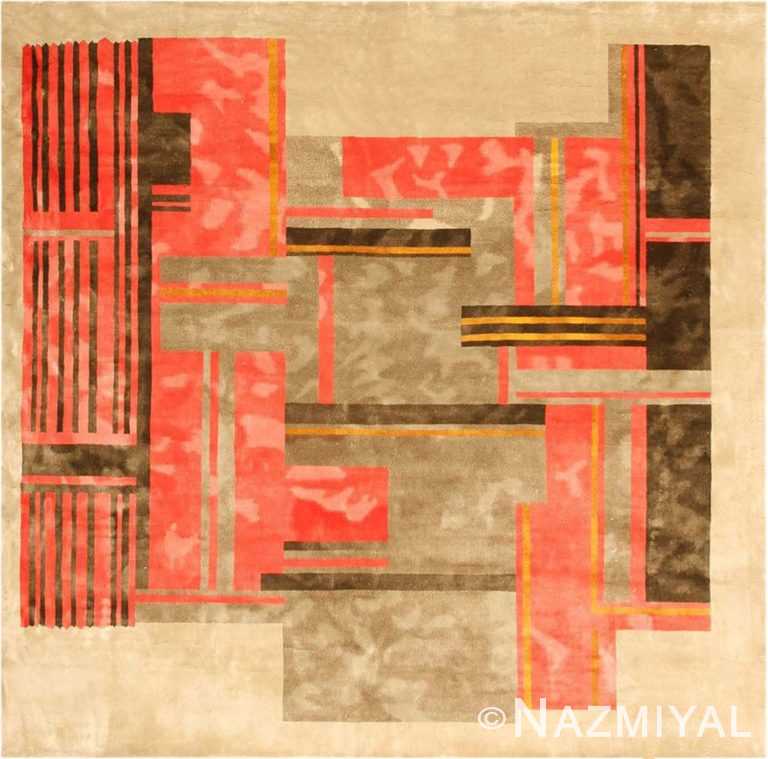 Vintage Mid Century Square Silk Chinese Art Deco Rug #3103 by Nazmiyal Antique Rugs