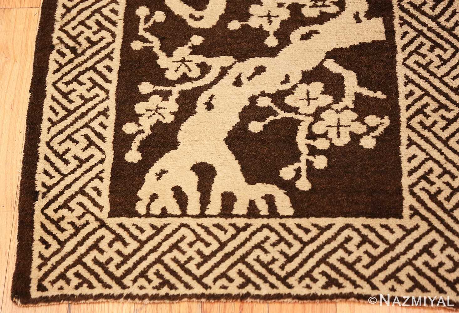 Corner Small Scatter size Brown Antique Chinese Peking rug 1619 by Nazmiyal