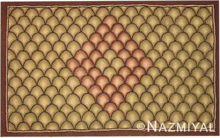 Small Scatter Size Green Antique American Hooked Rug #2788 by Nazmiyal Antique Rugs