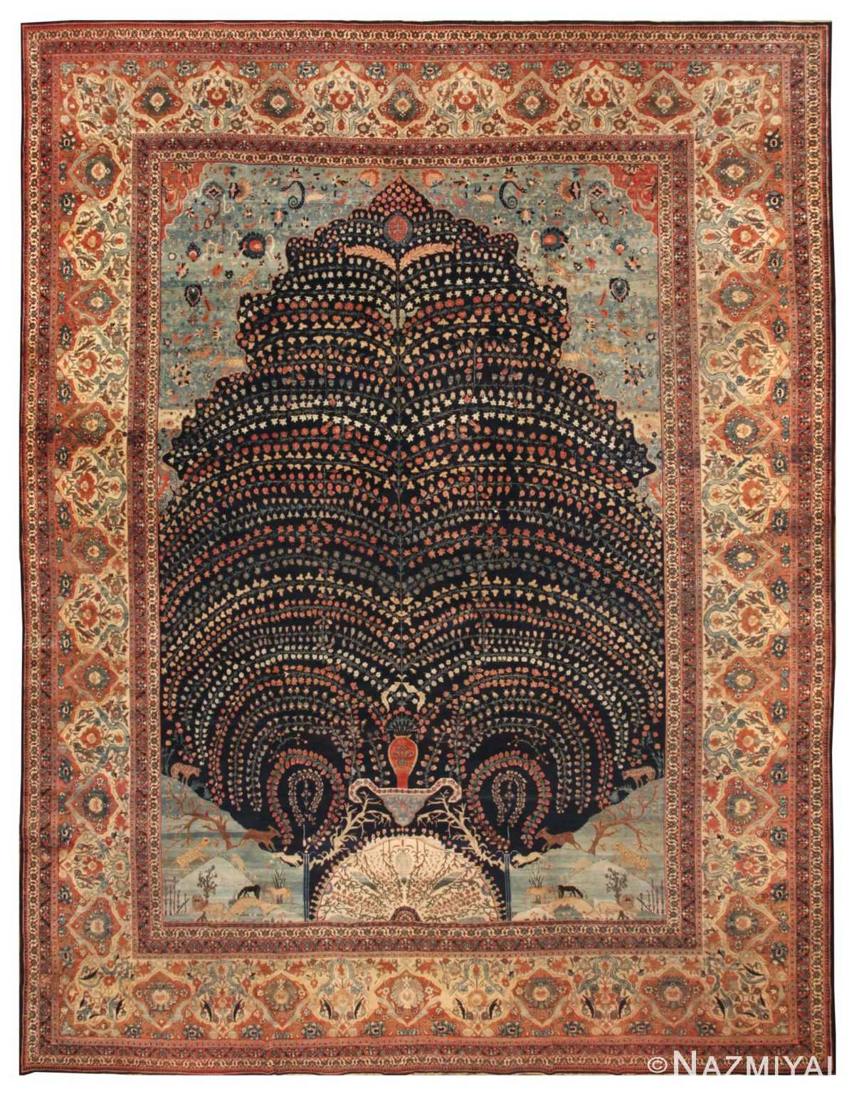 Fine Tree Of Life Antique Tabriz Persian Rug 44869 Nazmiyal