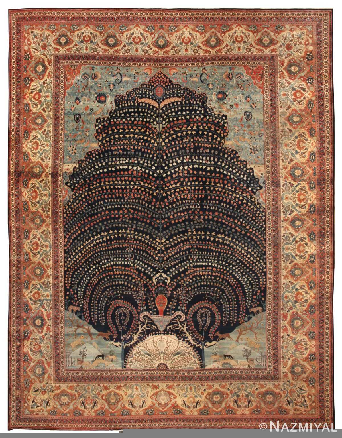 Fine Tree Of Life Antique Tabriz Persian Rug 44869 Nazmiyal