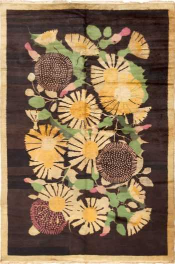 Black Antique French Art Deco Sunflower Rug #45131 by Nazmiyal Antique Rugs