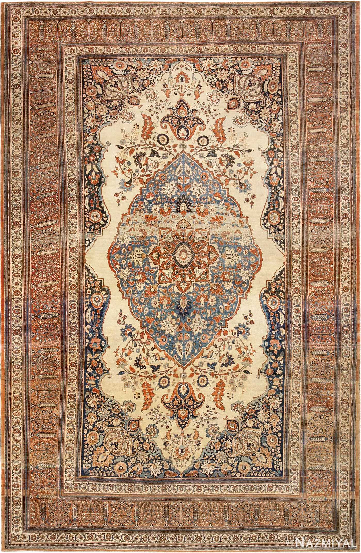 Fine Sky Blue Medallion Antique Persian Tabriz Rug #45778 by Nazmiyal Antique Rugs