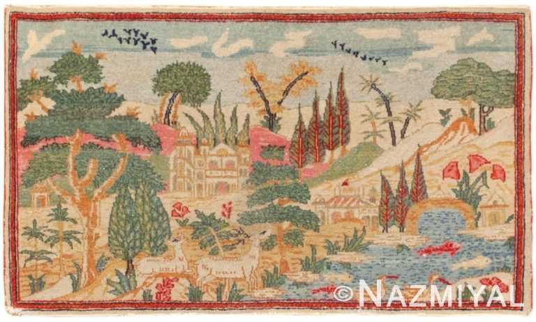 Small Antique Pictorial Persian Kashan Rug #46405 by Nazmiyal Antique Rugs