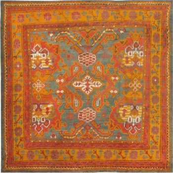 Small Square Size Antique Colorful Turkish Oushak Area Rug #46697 by Nazmiyal Antique Rugs