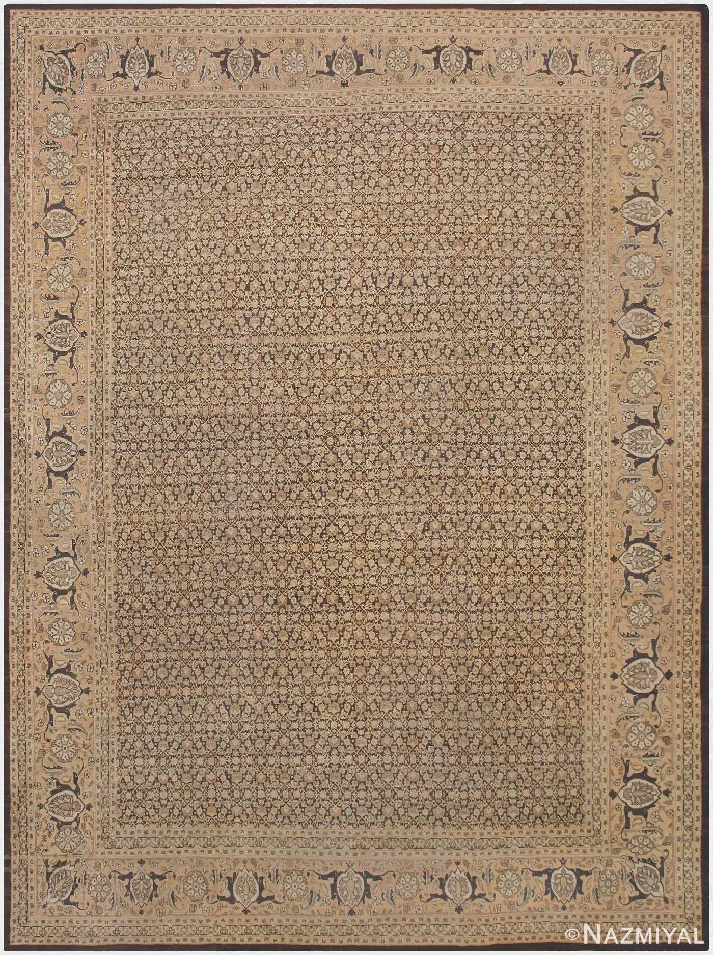 Large Antique Brown Background Persian Tabriz Area Rug 46808 by Nazmiyal Antique Rugs