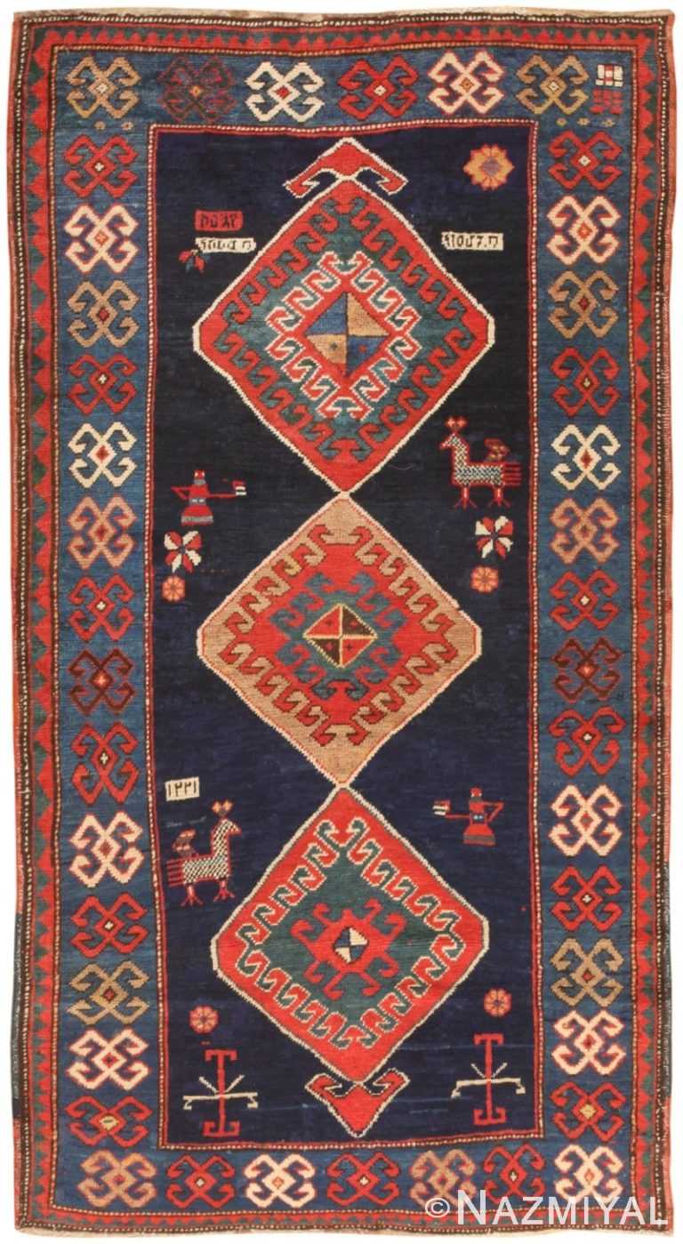 Blue tribal Antique Caucasian Kazak Rug 47122 Nazmiyal Antique Rugs