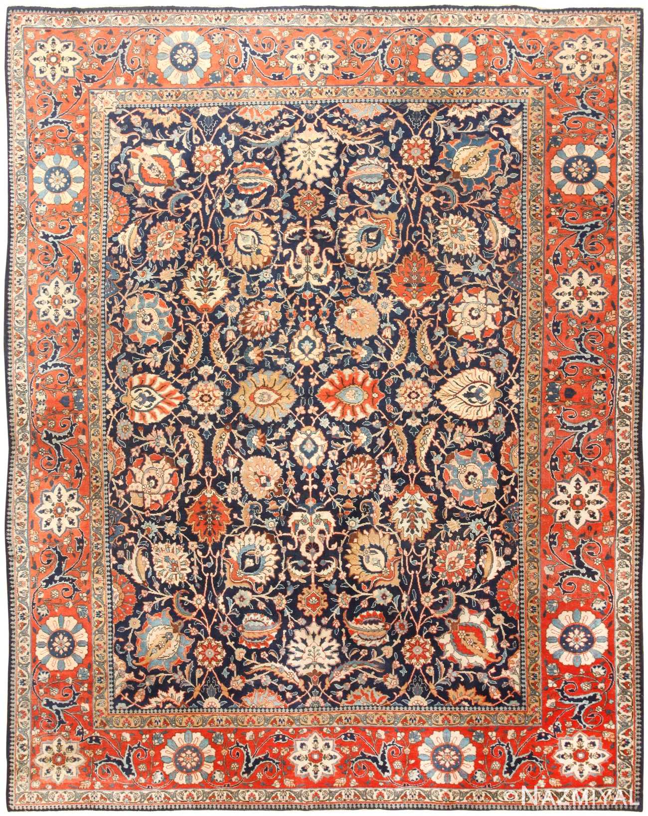 Blue Antique Room Size Persian Vase Design Tabriz Rug #47064 by Nazmiyal Antique Rugs