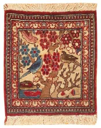 Small Square Antique Persian Kashan Animal Rug #47227 by Nazmiyal Antique Rugs