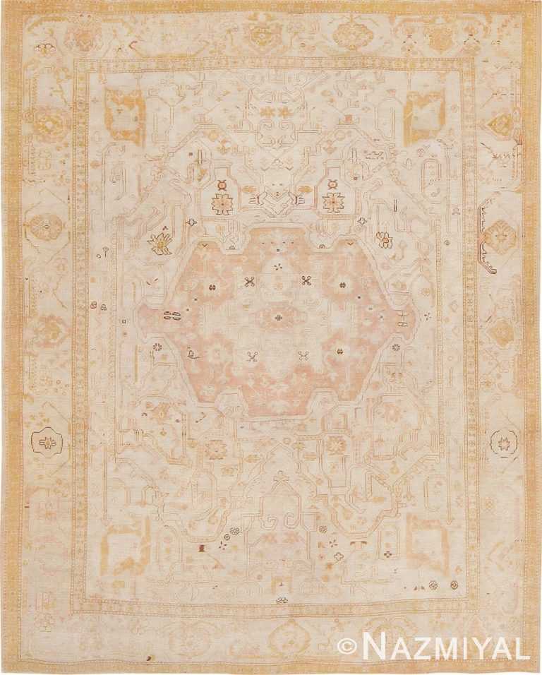 Antique Ivory Background Turkish Oushak Carpet 47443 Detail/Large View