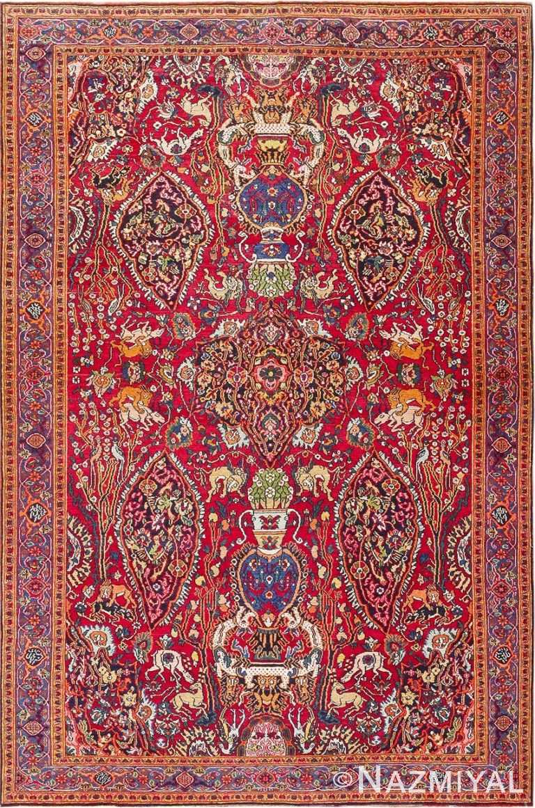 Antique Persian Khorassan Carpet with Animal Hunting Scene Design 47492 Nazmiyal