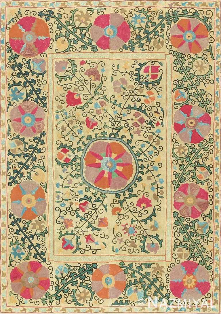 Antique Uzbek Suzani Embroidery 47480 Detail/Large View