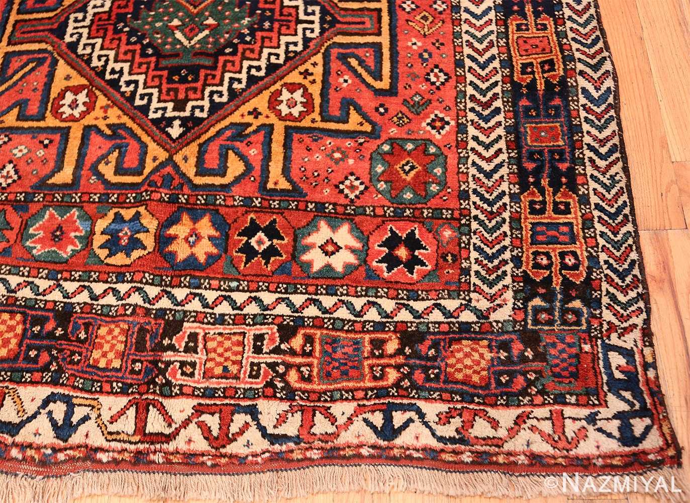 Corner Colorful Eagle Kazak design Antique Tribal Persian Kurdish rug 47471 by Nazmiyal