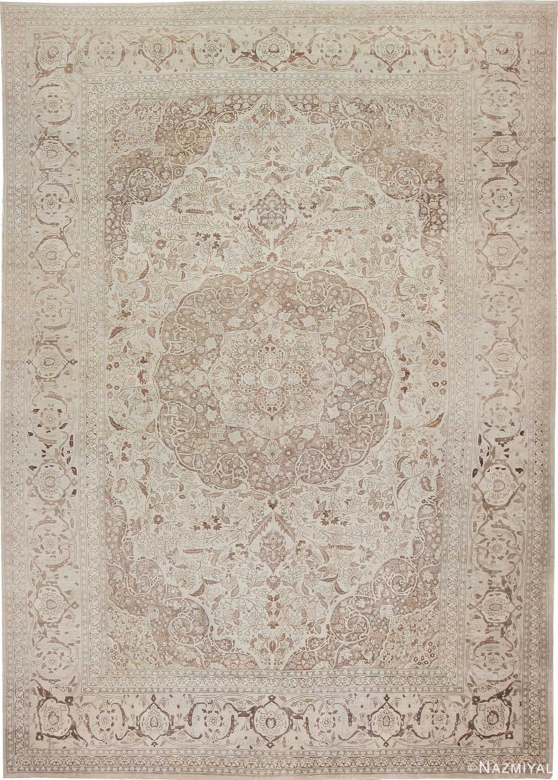 Large Oversized Ivory Background Persian Tabriz Carpet 47259 Nazmiyal