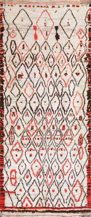 Rare White and Red Vintage Moroccan Carpet 47954 Nazmiyal
