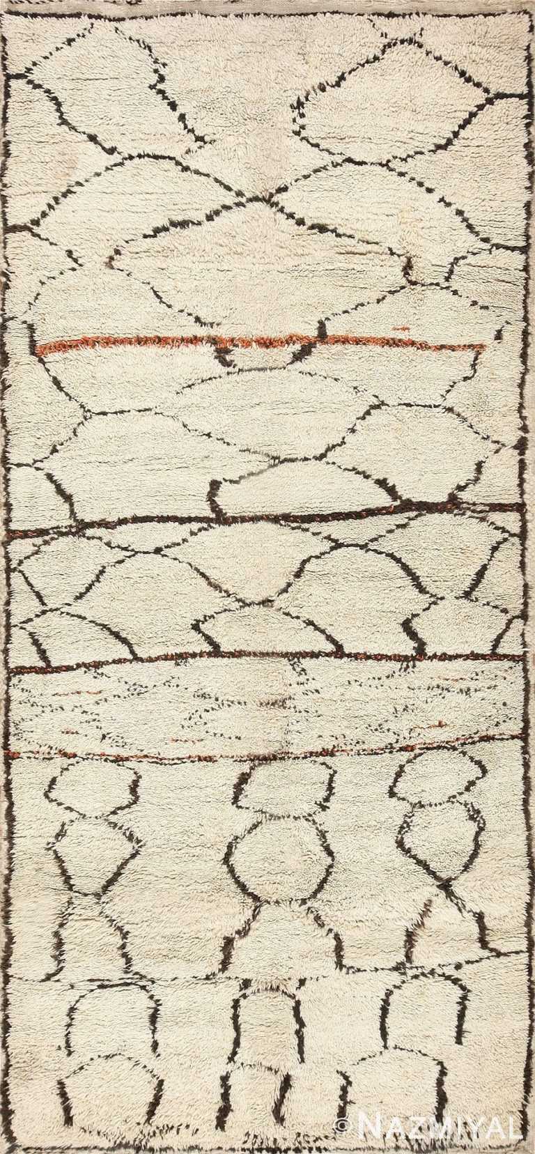 Ivory and Black Beni Ourain Moroccan Rug 47927 Detail/Large View