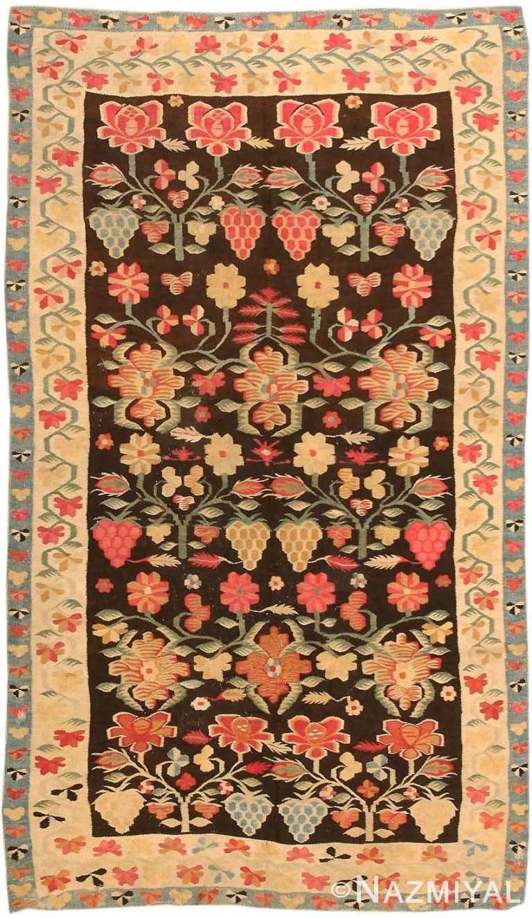 Floral Antique Romanian Bessarabian Kilim Rug #2121 by Nazmiyal Antique Rugs