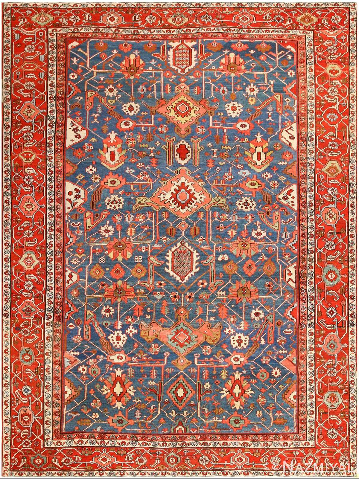 Blue Antique Persian Heriz Serapi Rug 48006 by Nazmiyal Persian Rugs