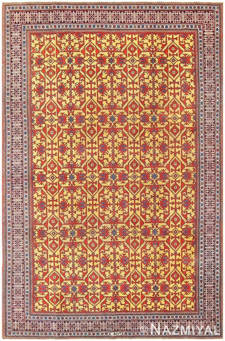 Gold Antique Persian Tabriz Lotto Design Rug #48248 by Nazmiyal Antique Rugs