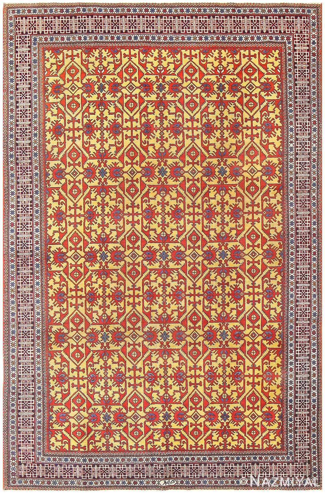 Gold Antique Persian Tabriz Lotto Design Rug #48248 by Nazmiyal Antique Rugs