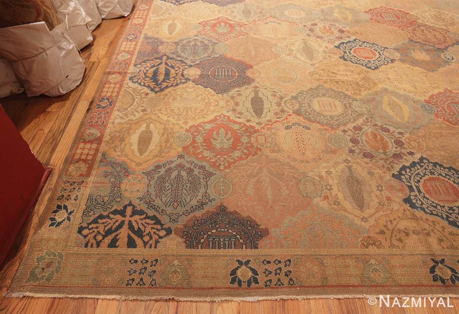 Corner antique garden design oversized Israeli Bezalel carpet 48245 by Nazmiyal