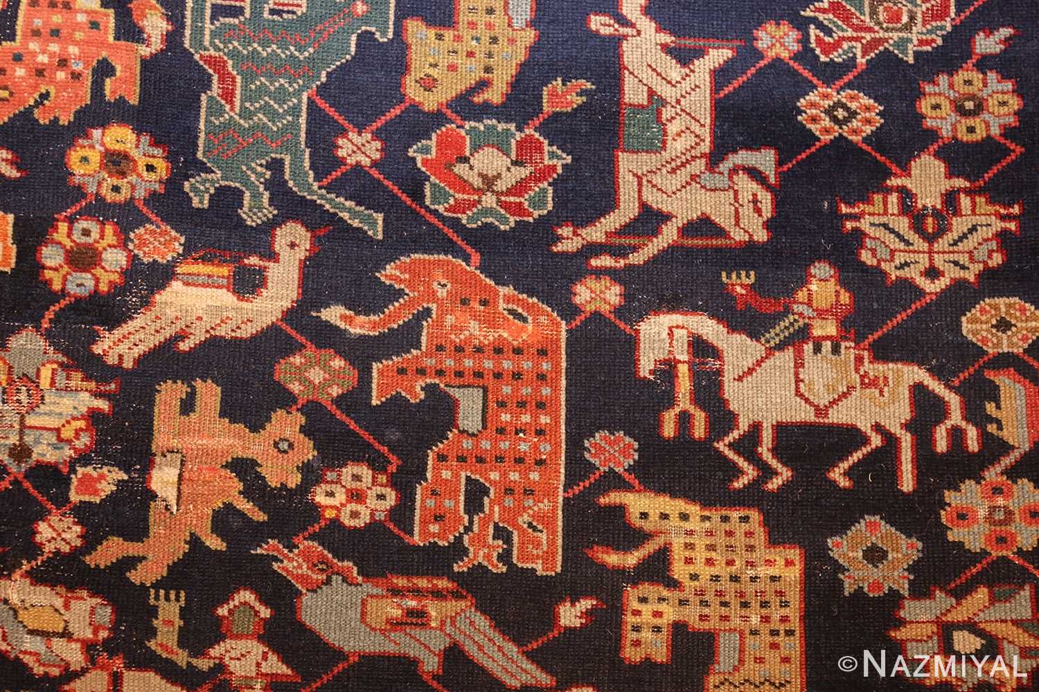 antique 18th century caucasian rug with animal design 48413 white horse Nazmiyal