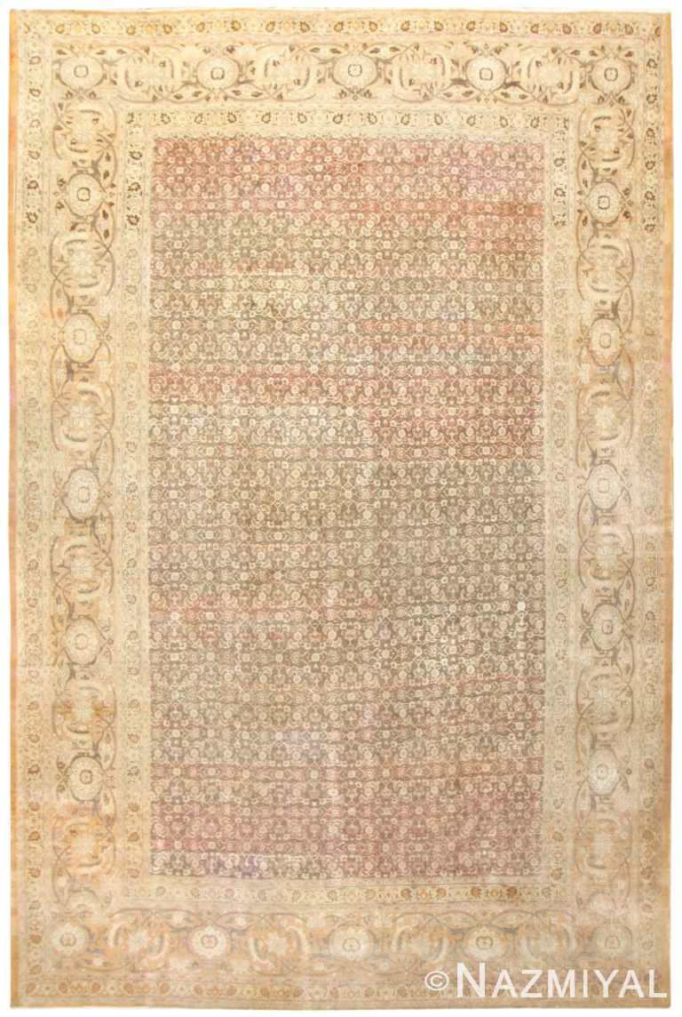 Soft Warm Color Large Antique Persian Tabriz Area Rug #50058 by Nazmiyal Antique Rugs