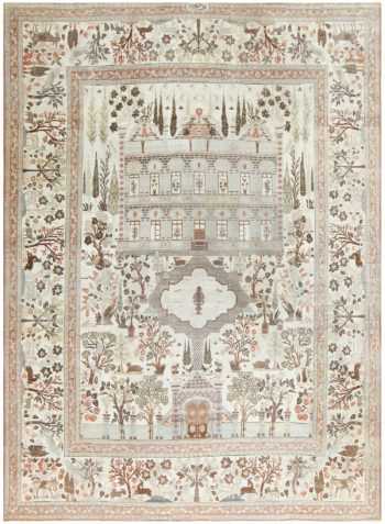 Antique Persian Palace Scene Tabriz Rug 50074 Detail/Large View