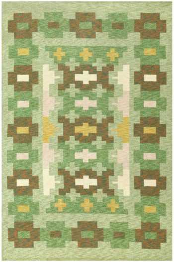 Green Geometric Vintage Swedish Kilim Rug 48454 Nazmiyal Antique Rugs