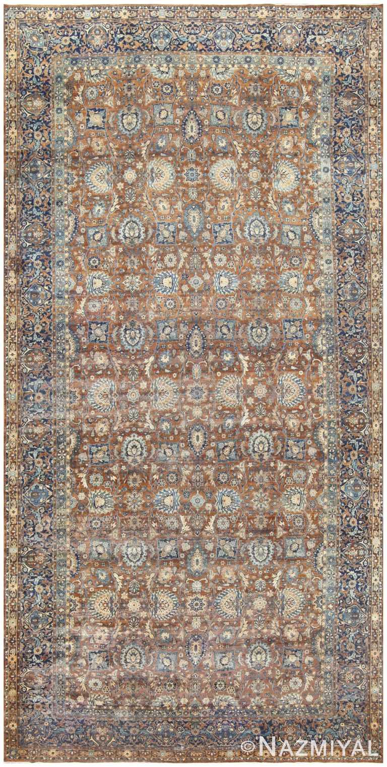 Brown and Blue Oversized Antique Persian Kerman Carpet 50192 Nazmiyal