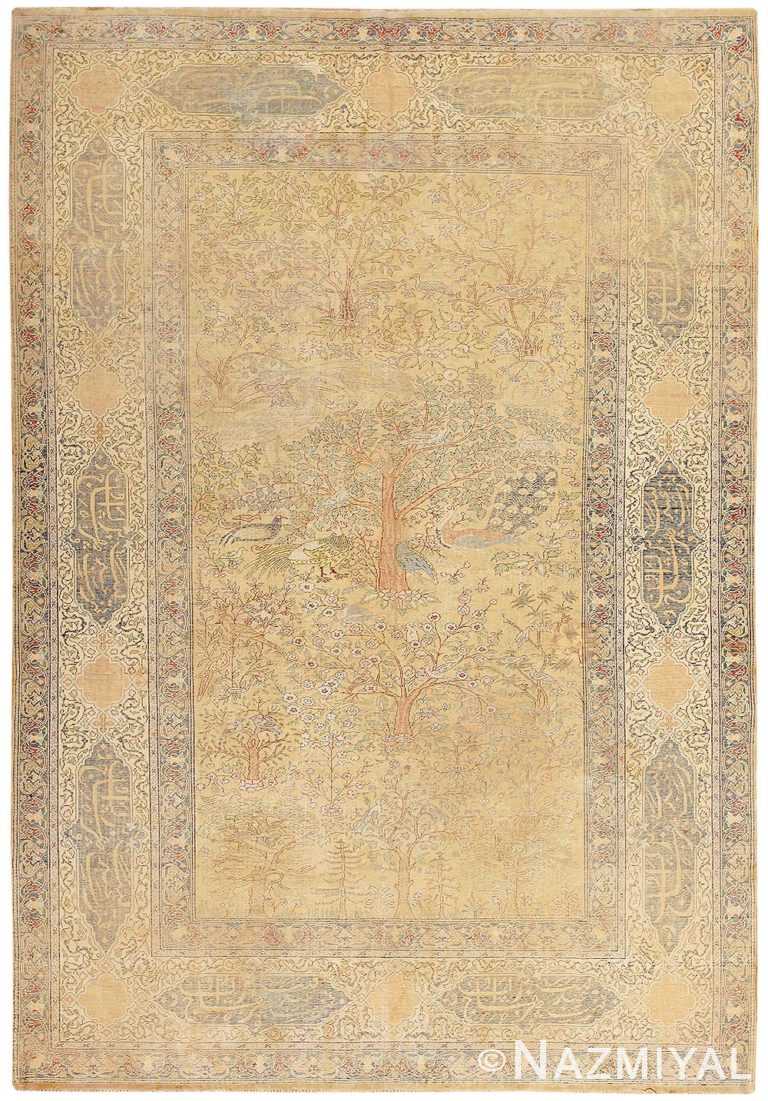Antique Silk Garden of Paradise Persian Keysari Rug Detail/Large View