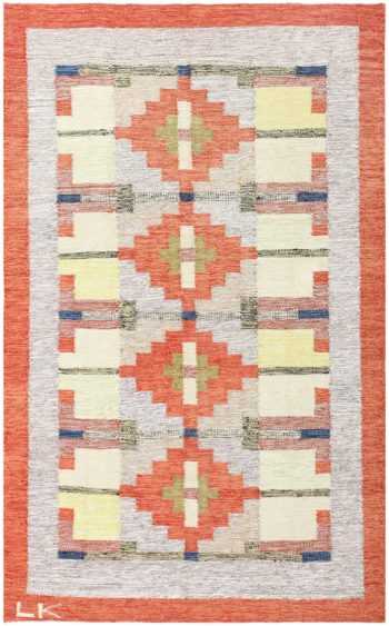 Colorful Geometric Vintage Scandinavian Swedish Kilim Area Rug #48498 by Nazmiyal Antique Rugs