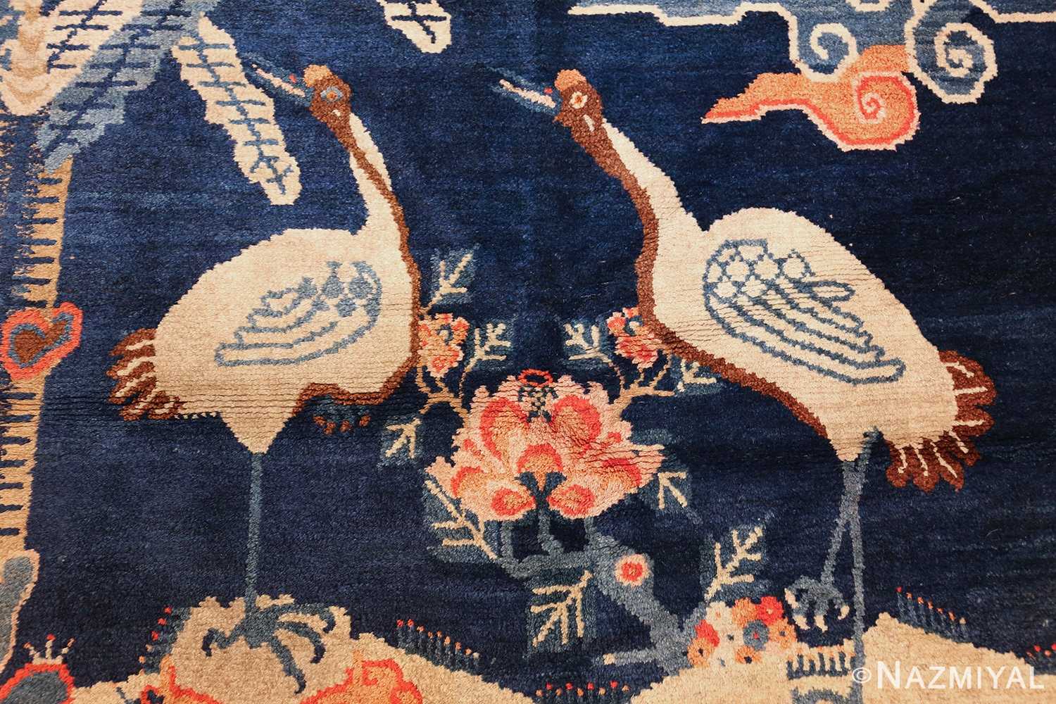 blue antique chinese carpet 48435 birds Nazmiyal