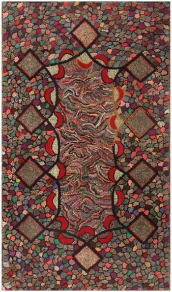 Antique American Deco Hooked Rug 50309 by Nazmiyal