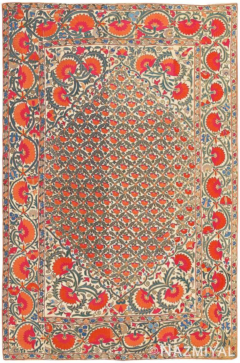 Antique Silk Uzbek Suzani Textile 48584 Detail/Large View