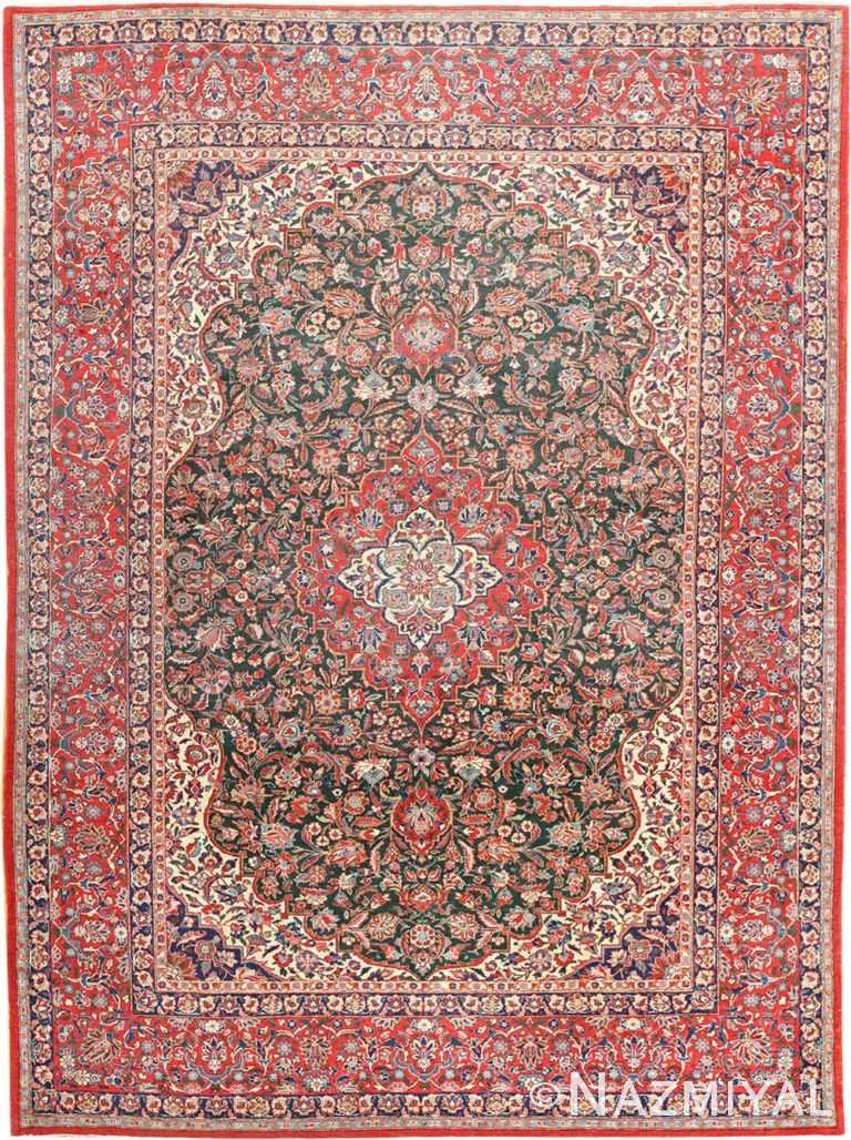 Fine Green Antique Persian Isfahan Rug 43490 Detail/Large View