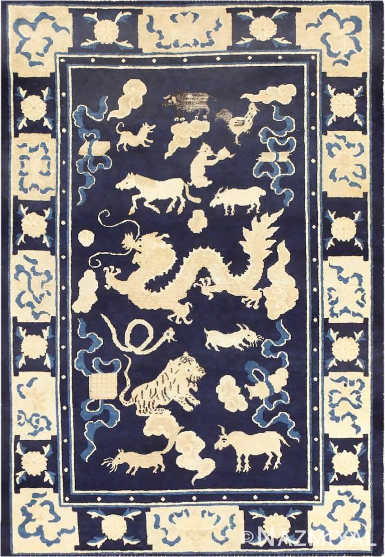 Rare Antique Blue Chinese Zodiac Rug 48626 Nazmiyal