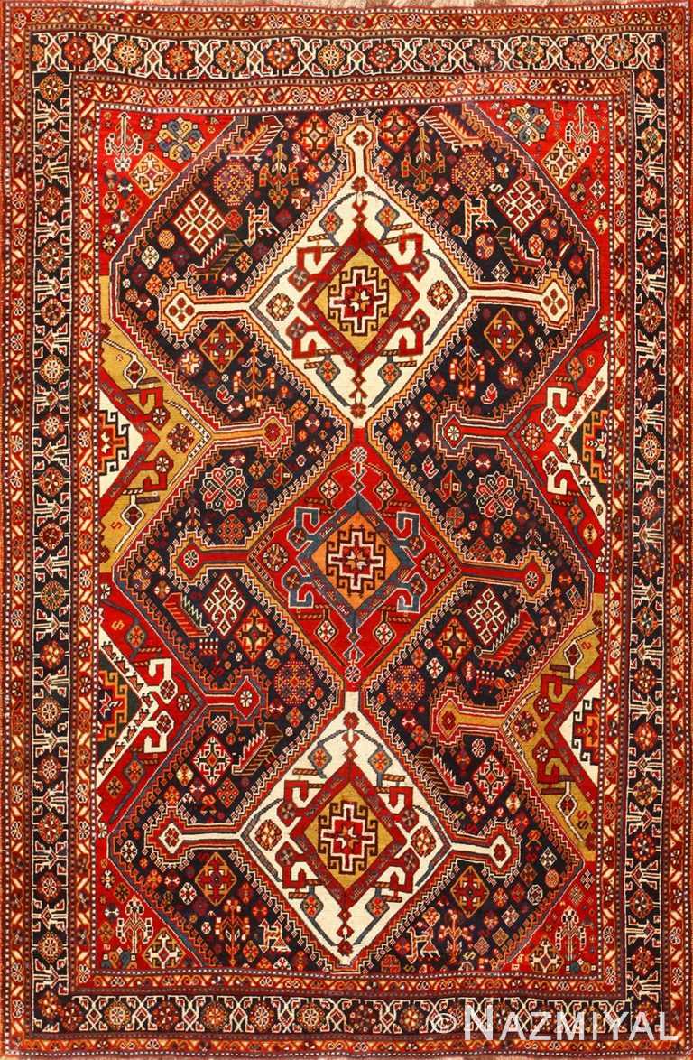 Red Tribal Antique Persian Qashqai Rug 50468 Nazmiyal