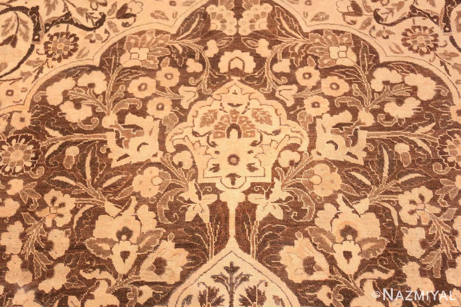 Close-up Brown background Large Antique Persian Tabriz rug 50450 by Nazmiyal Antique Rugs