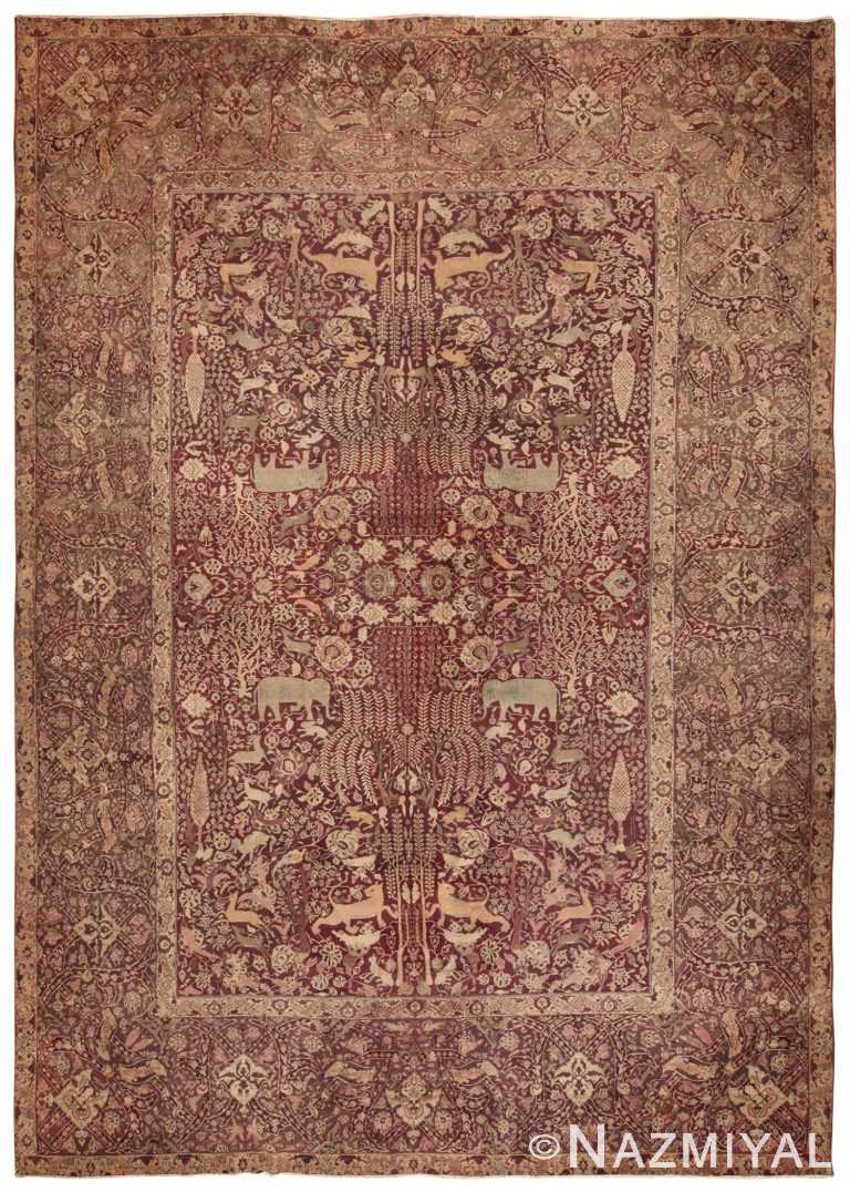 full view of the Large red Antique Indian agra rug 44428 by Nazmiyal