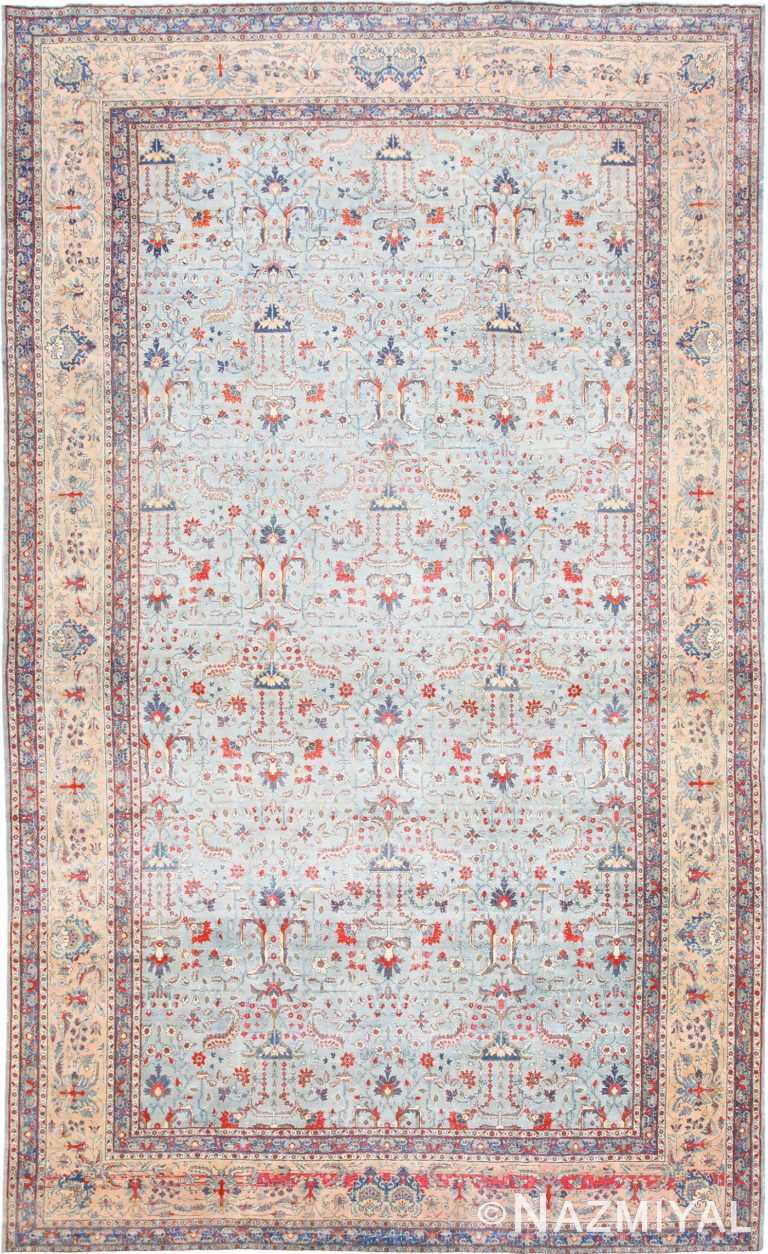 Light Grey Blue Antique Persian Tabriz Rug 48798 Nazmiyal