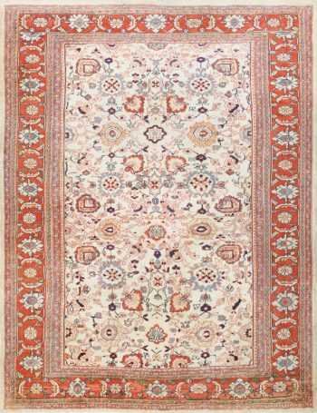 Ivory Background Room Size Persian Antique Sultanabad Rug 50676 Nazmiyal