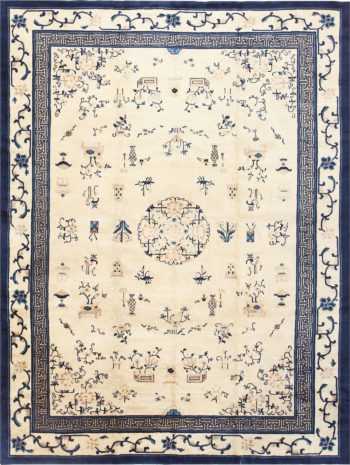 Antique Room Size Ivory and Blue Chinese Rug 48810 Detail/Large View